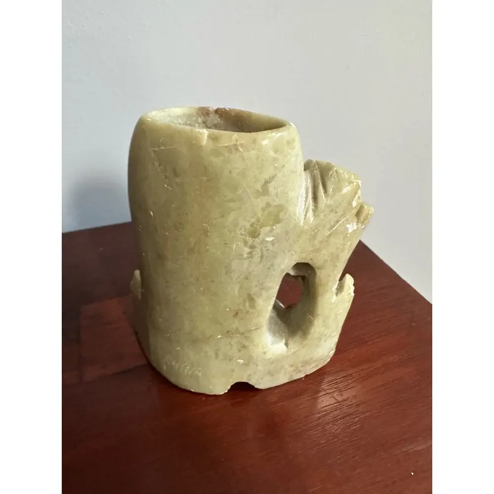 Vintage Chinese Soapstone Carved Floral Miniature Pen Holder Bud Vase home decor